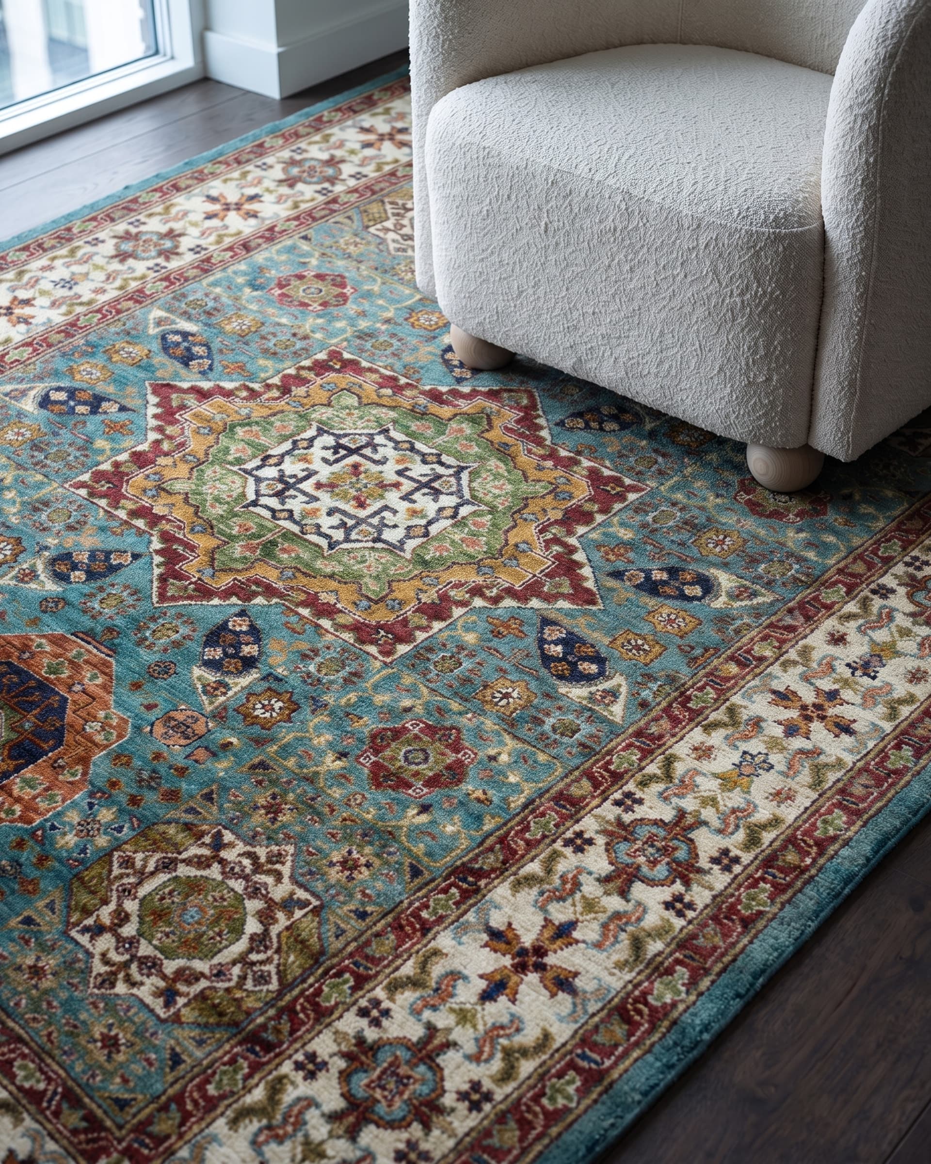 Teal Mamluk Hand-Knotted Wool Rug — Detail