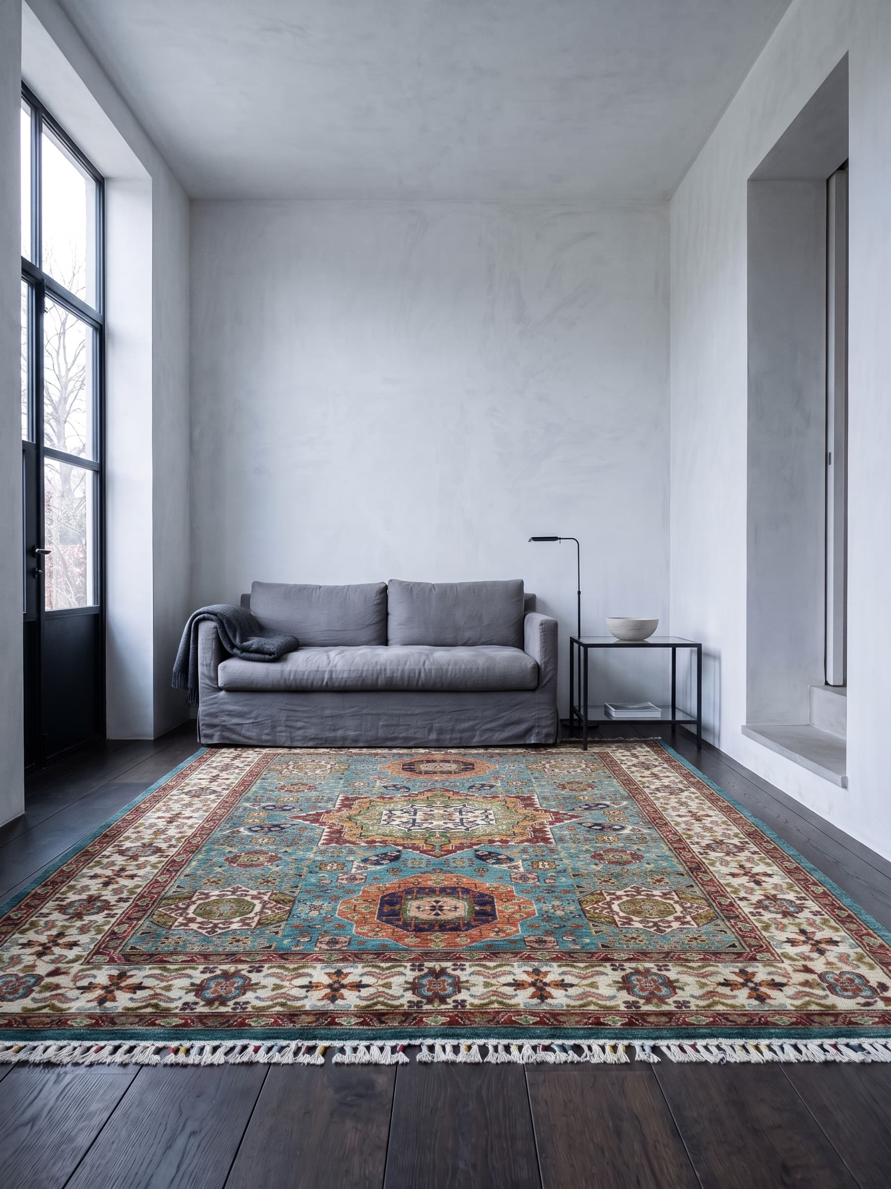 Teal Mamluk Hand-Knotted Wool Rug — Room view