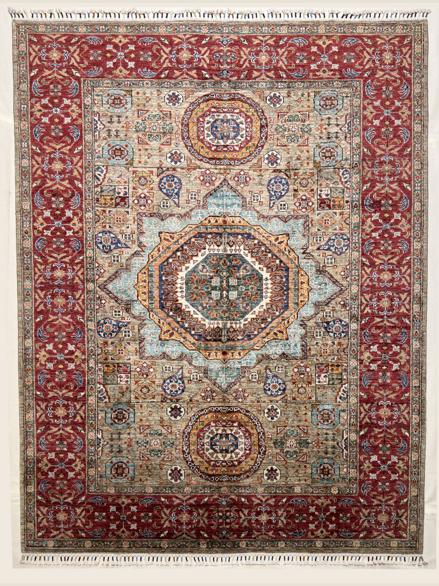 Beige Beige Mamluk Hand-Knotted Wool Rug