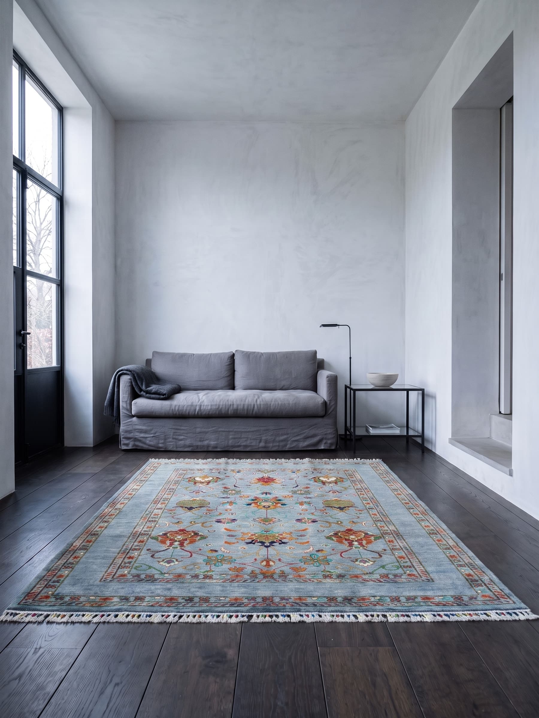 Navy Oushak Hand-Knotted Wool Rug — Room view