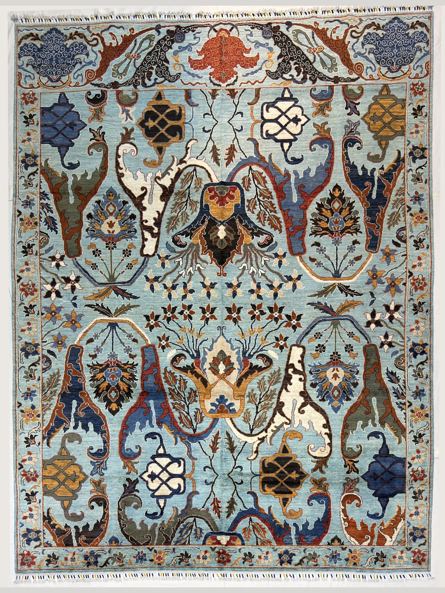 Ice blue Afshan Hand-Knotted Wool Rug