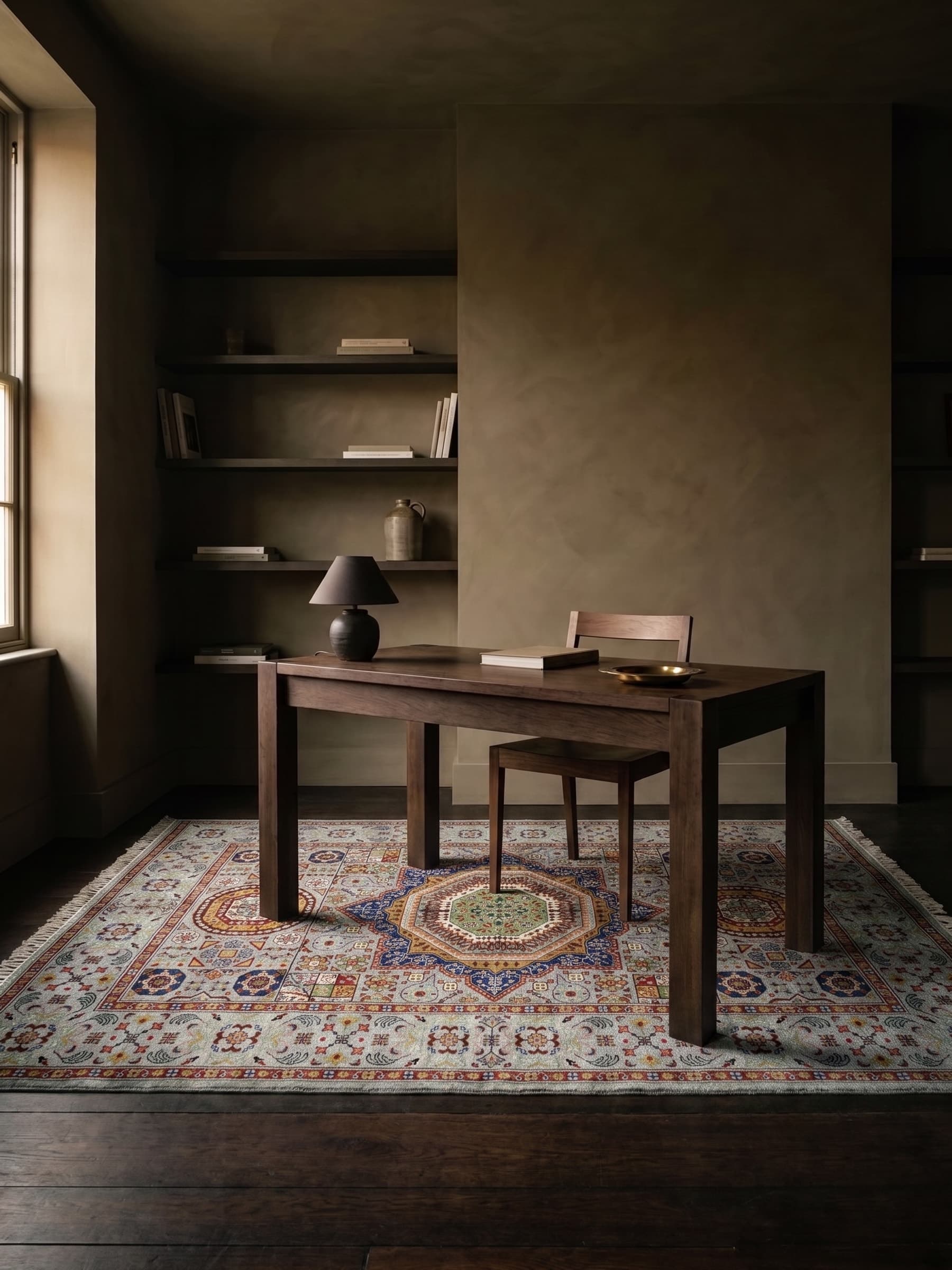 Grey Mamluk Hand-Knotted Wool Rug — Room view