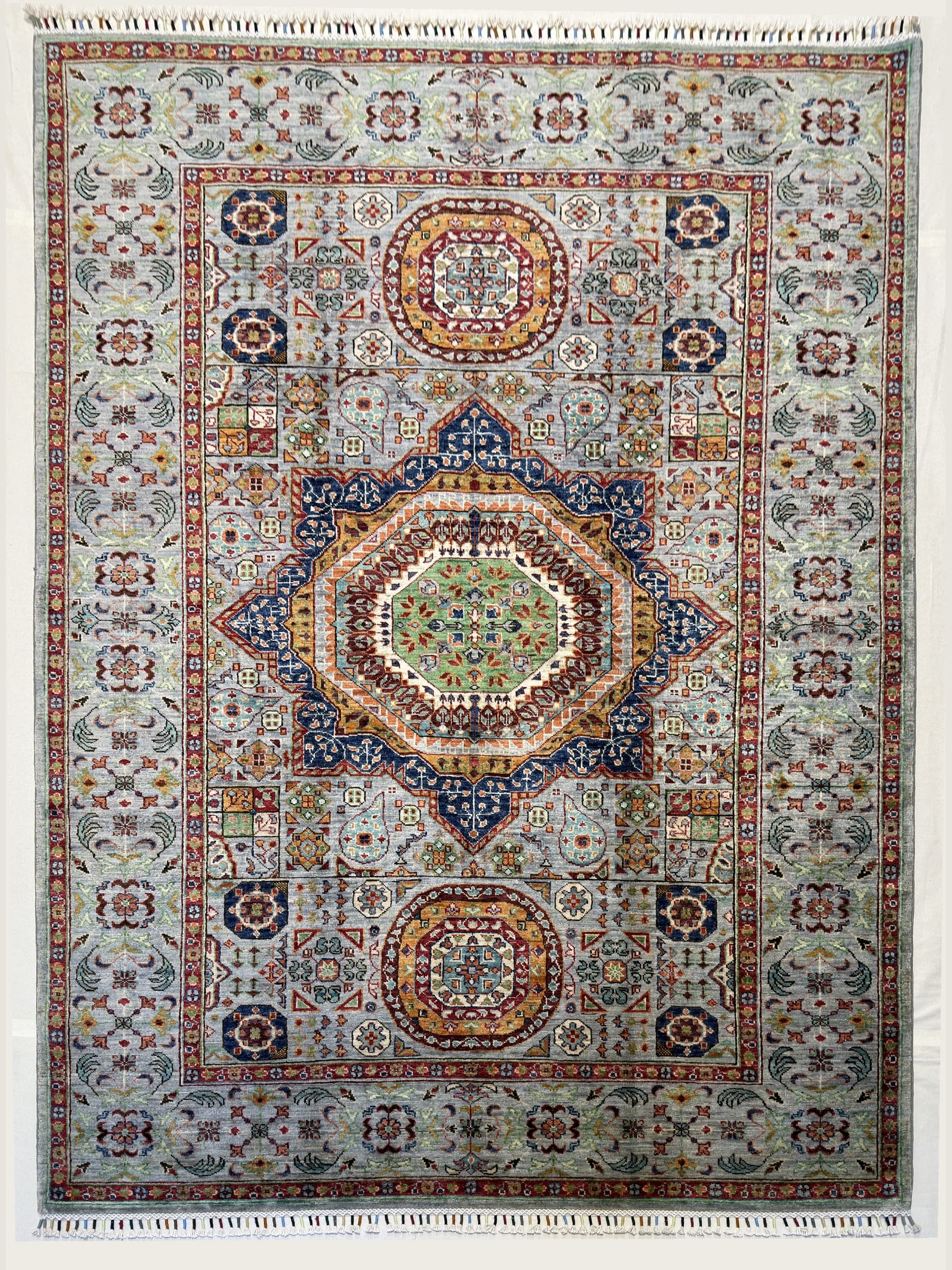 Grey Mamluk Hand-Knotted Wool Rug