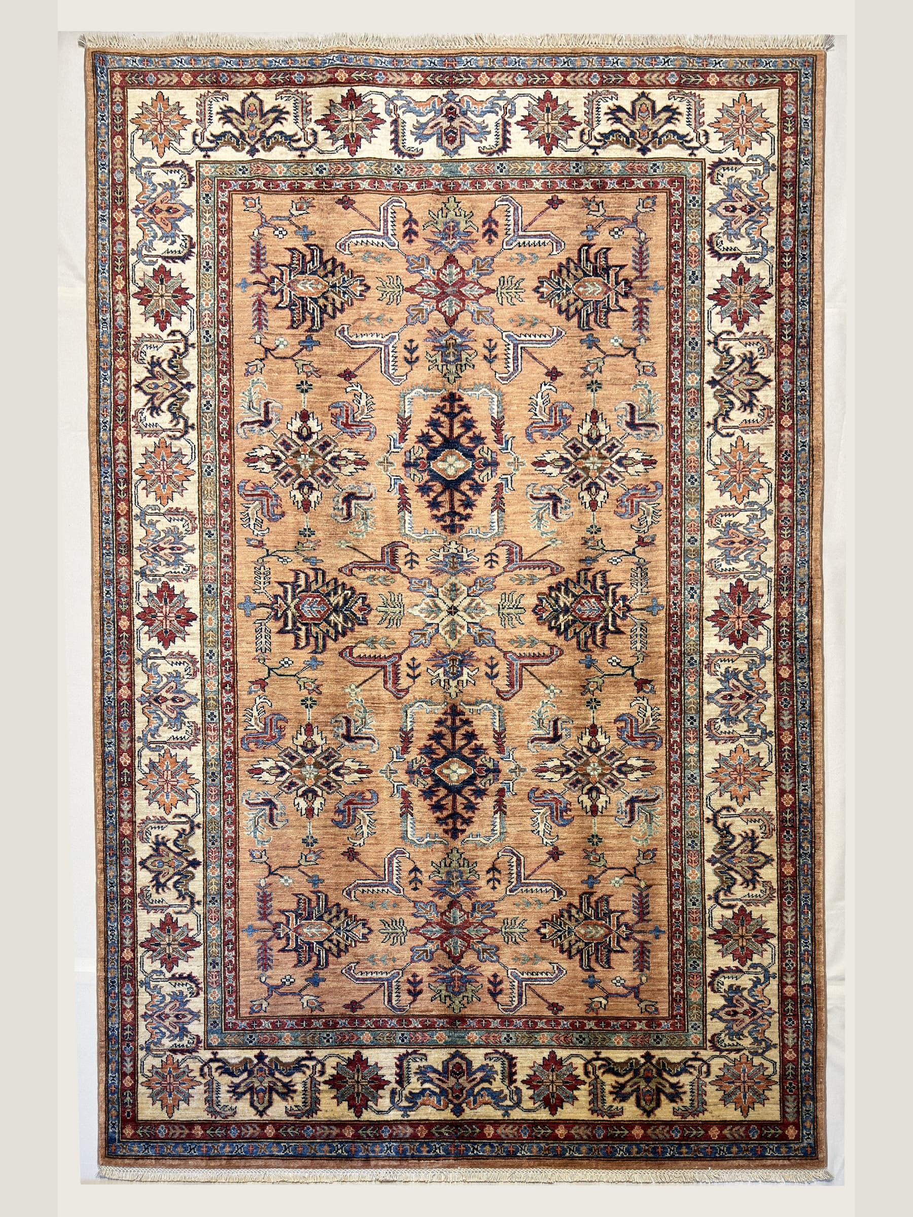 Beige Beige Oushak Hand-Knotted Wool Rug