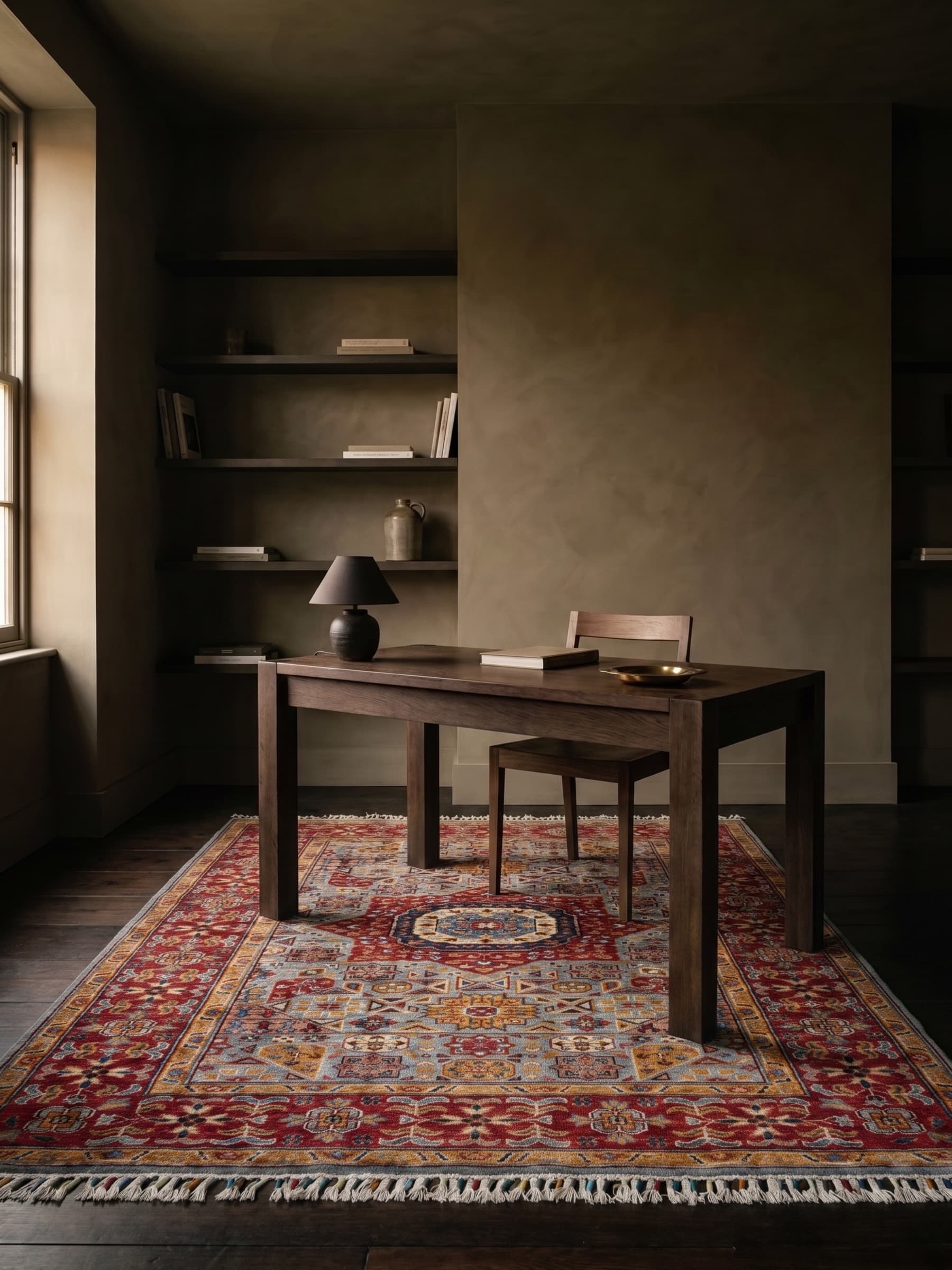 Grey Mamluk Hand-Knotted Wool Rug — Room view