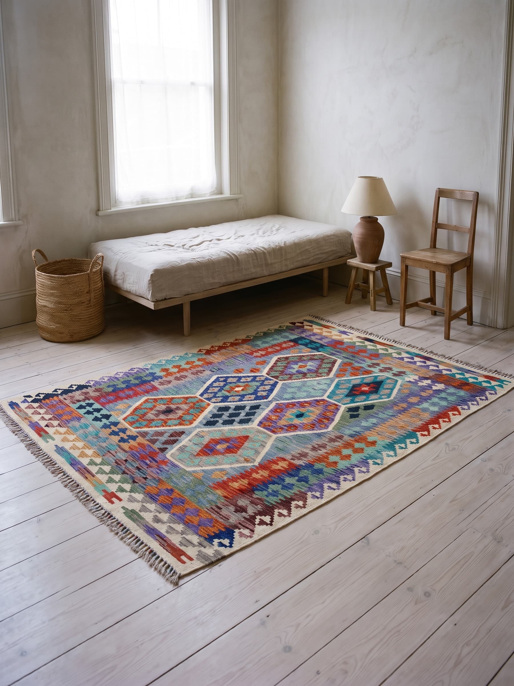 Navy Wool Kilim — Room view