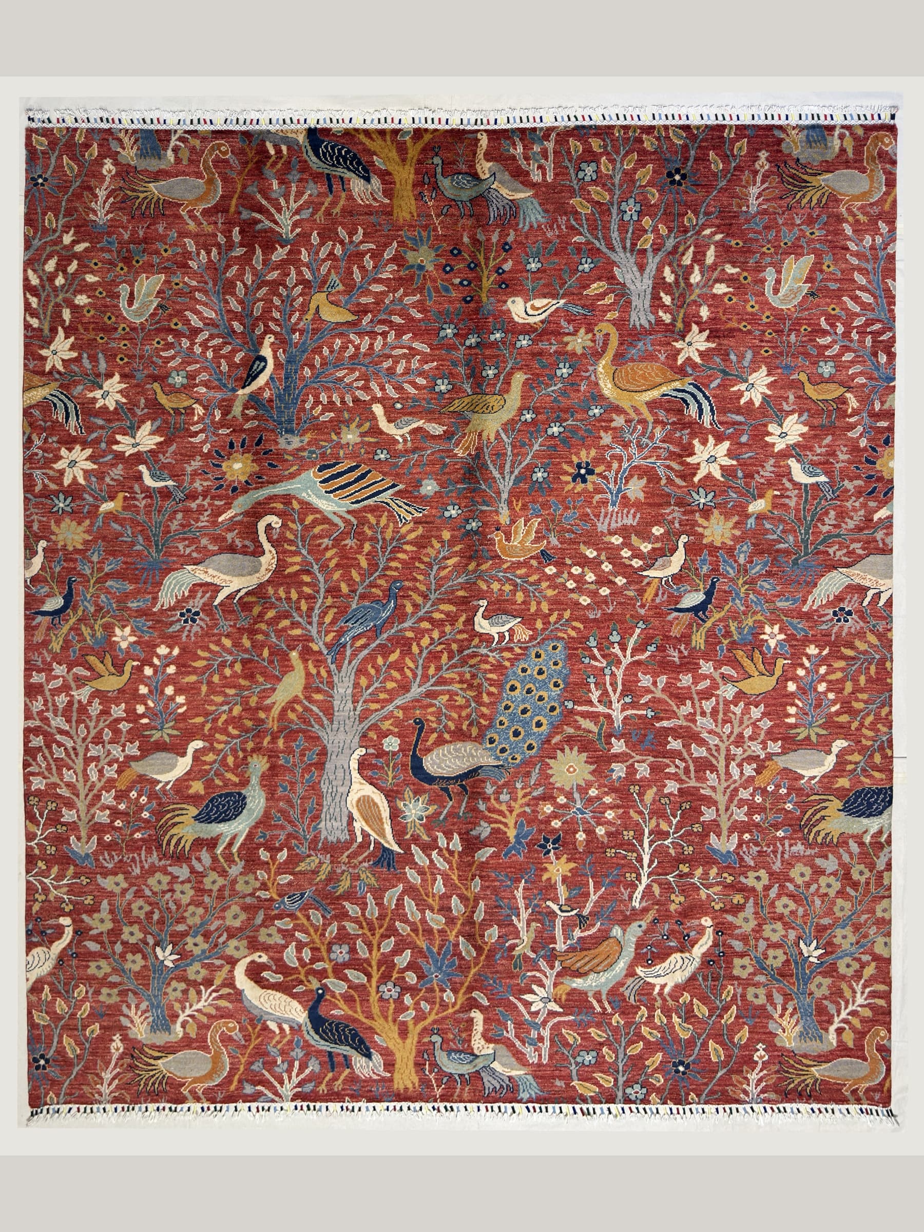 Red Red Pictorial Hand-Knotted Wool Rug