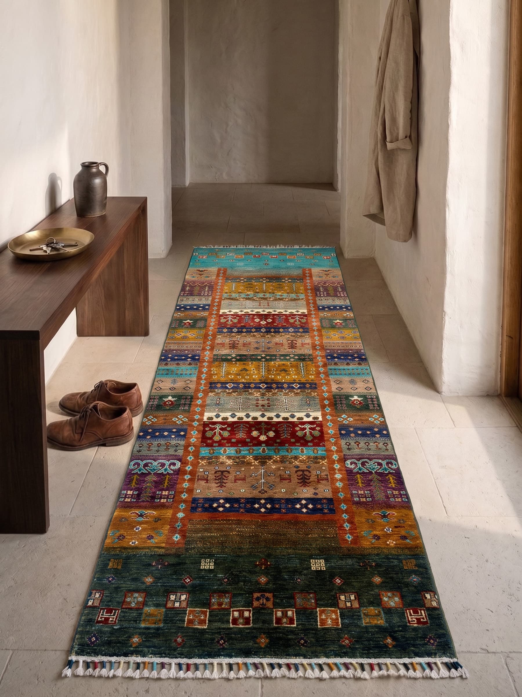 Gold Gabbeh Hand-Knotted Wool Runner — Room view