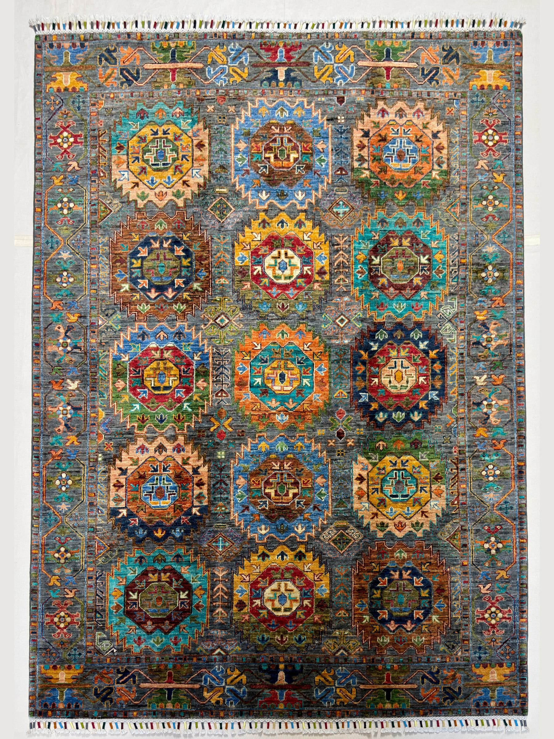 Grey Grey Turkmen Hand-Knotted Wool Rug