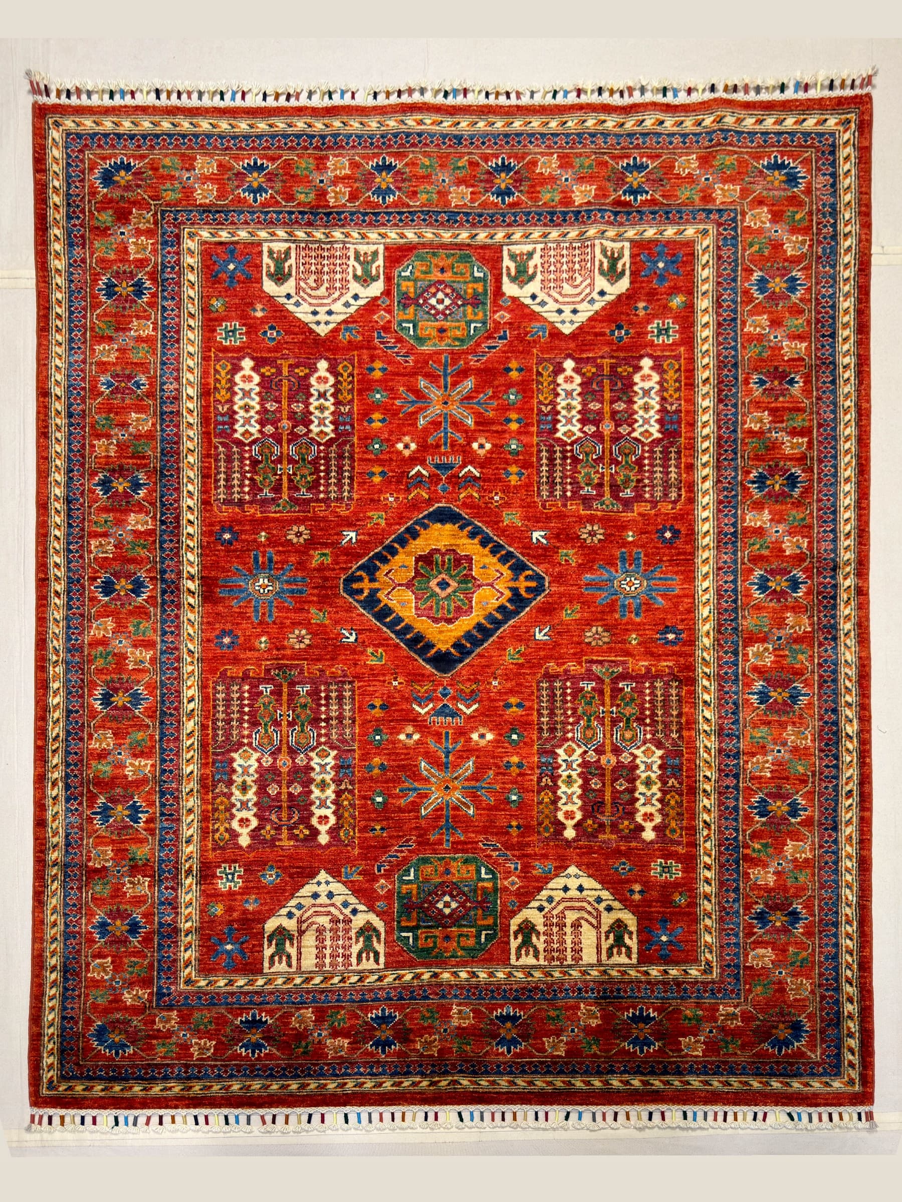 Red Red Turkmen Hand-Knotted Wool Rug