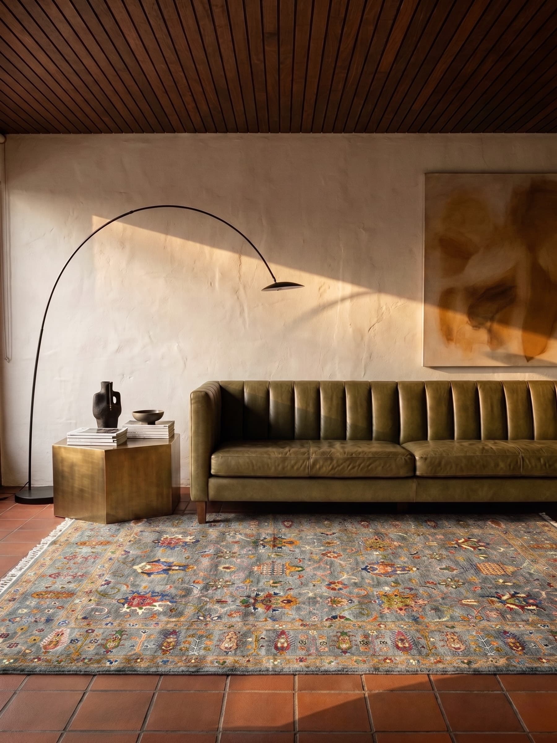 Grey Oushak Hand-Knotted Wool Rug — Room view
