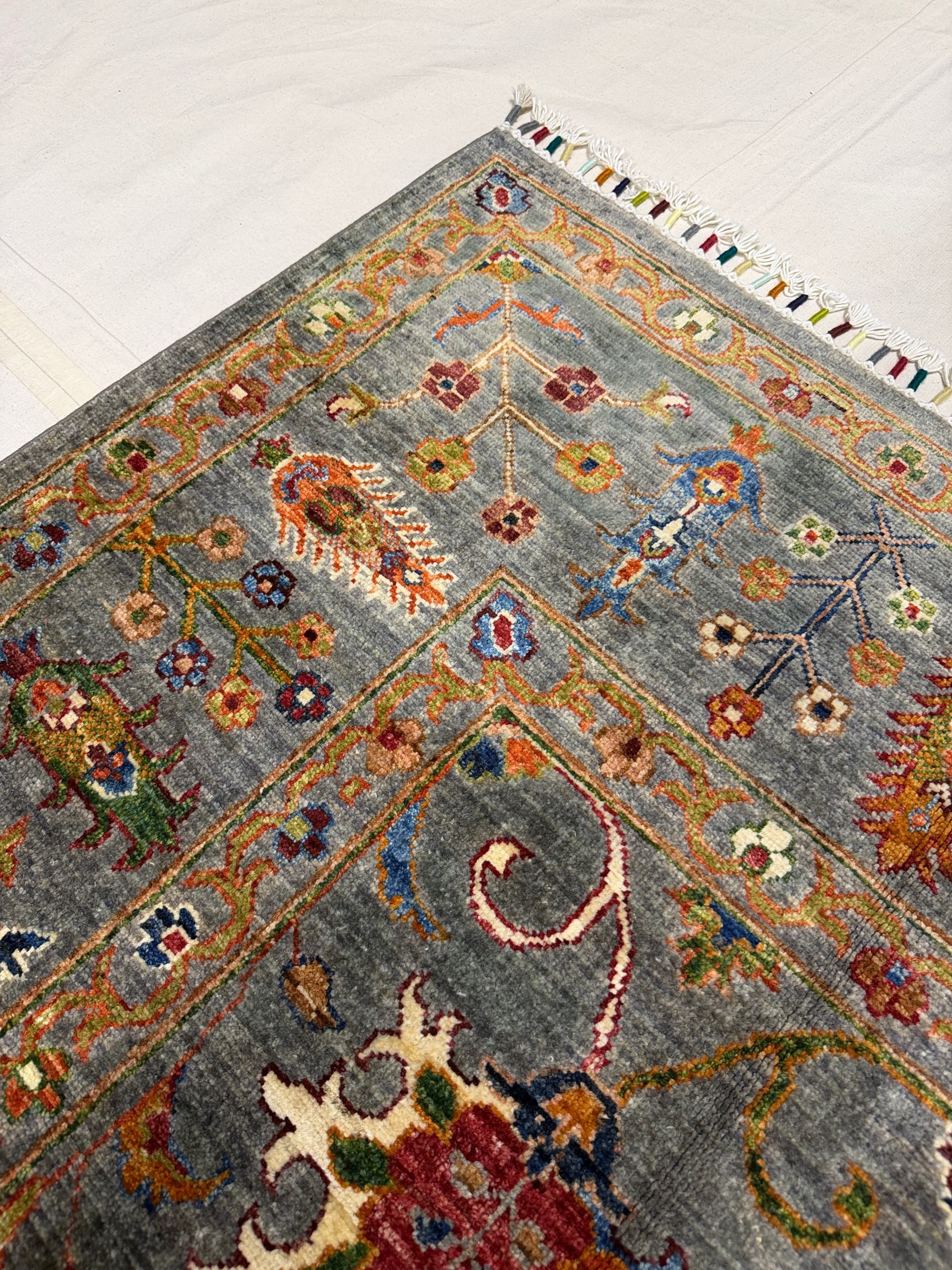 Grey Oushak Hand-Knotted Wool Rug — Detail