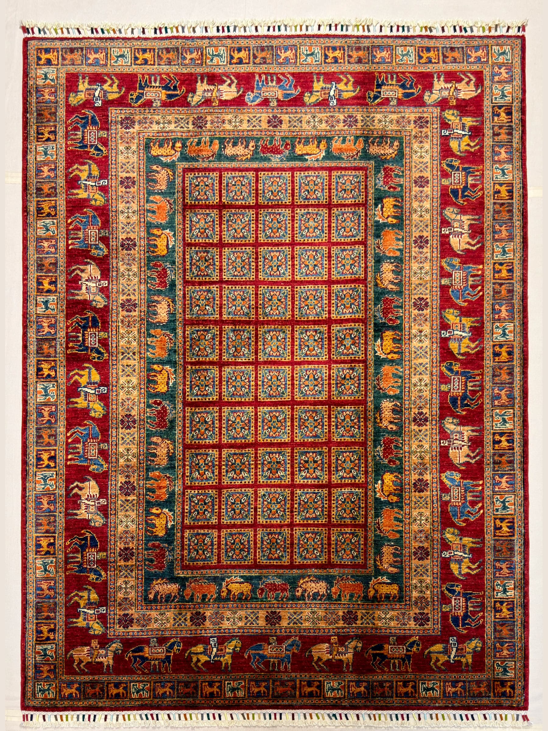Red Red Pazyryk Hand-Knotted Wool Rug