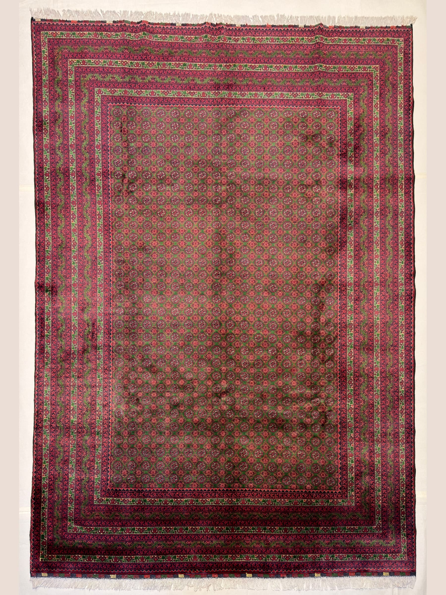 Green Green Bukhara Hand-Knotted Wool Rug