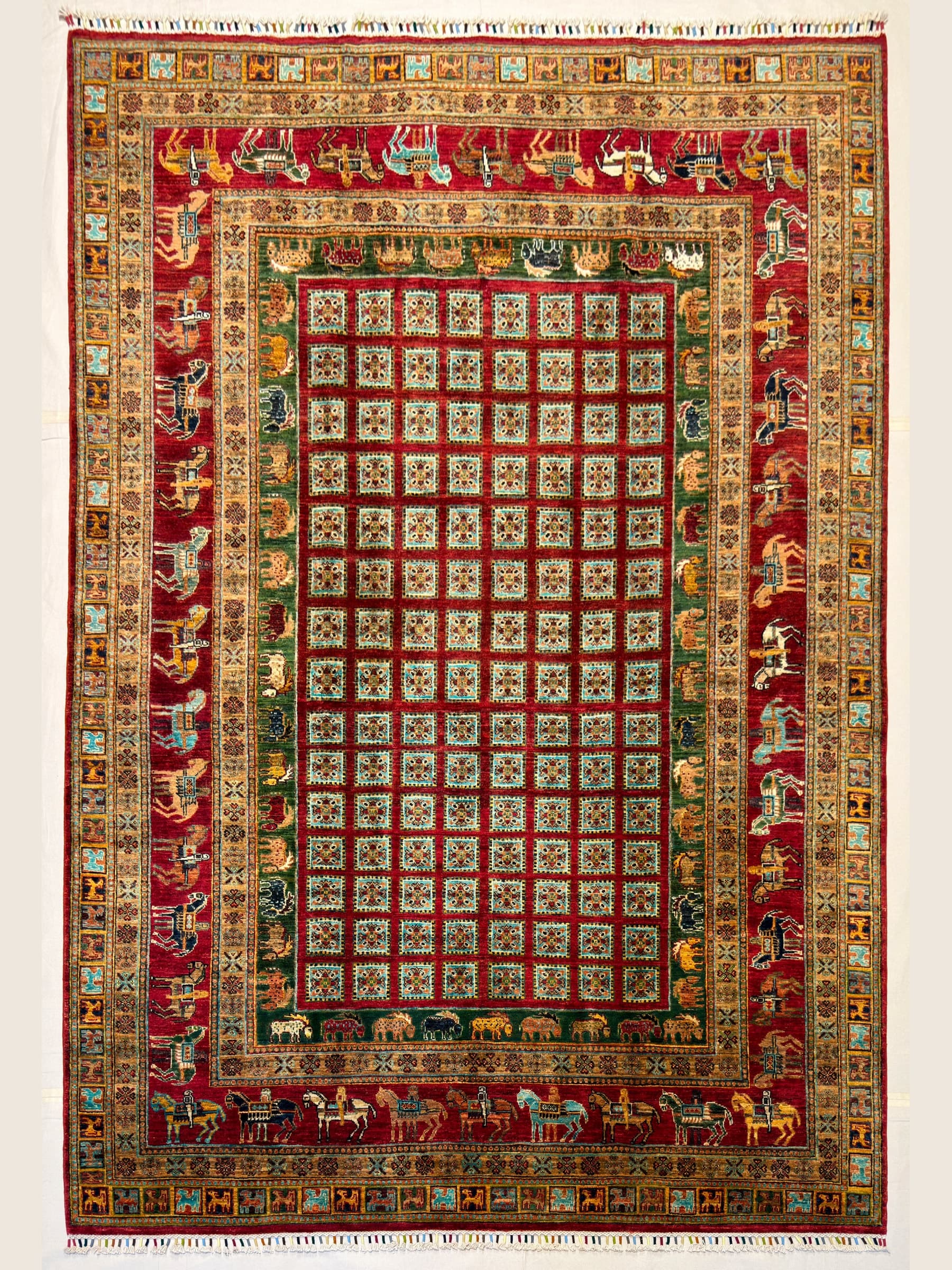 Red Red Pazyryk Hand-Knotted Wool Rug