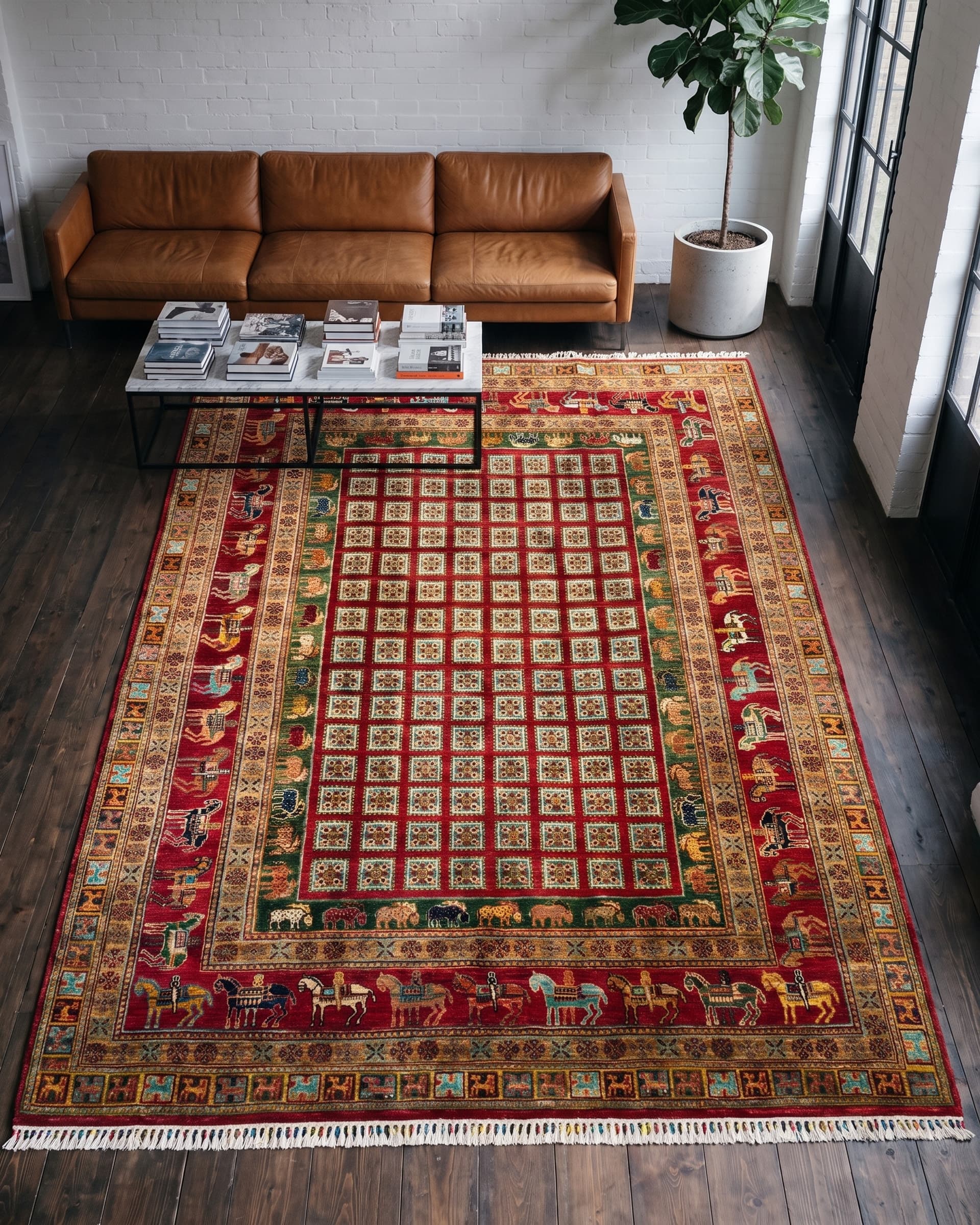 Red Red Pazyryk Hand-Knotted Wool Rug — Room view