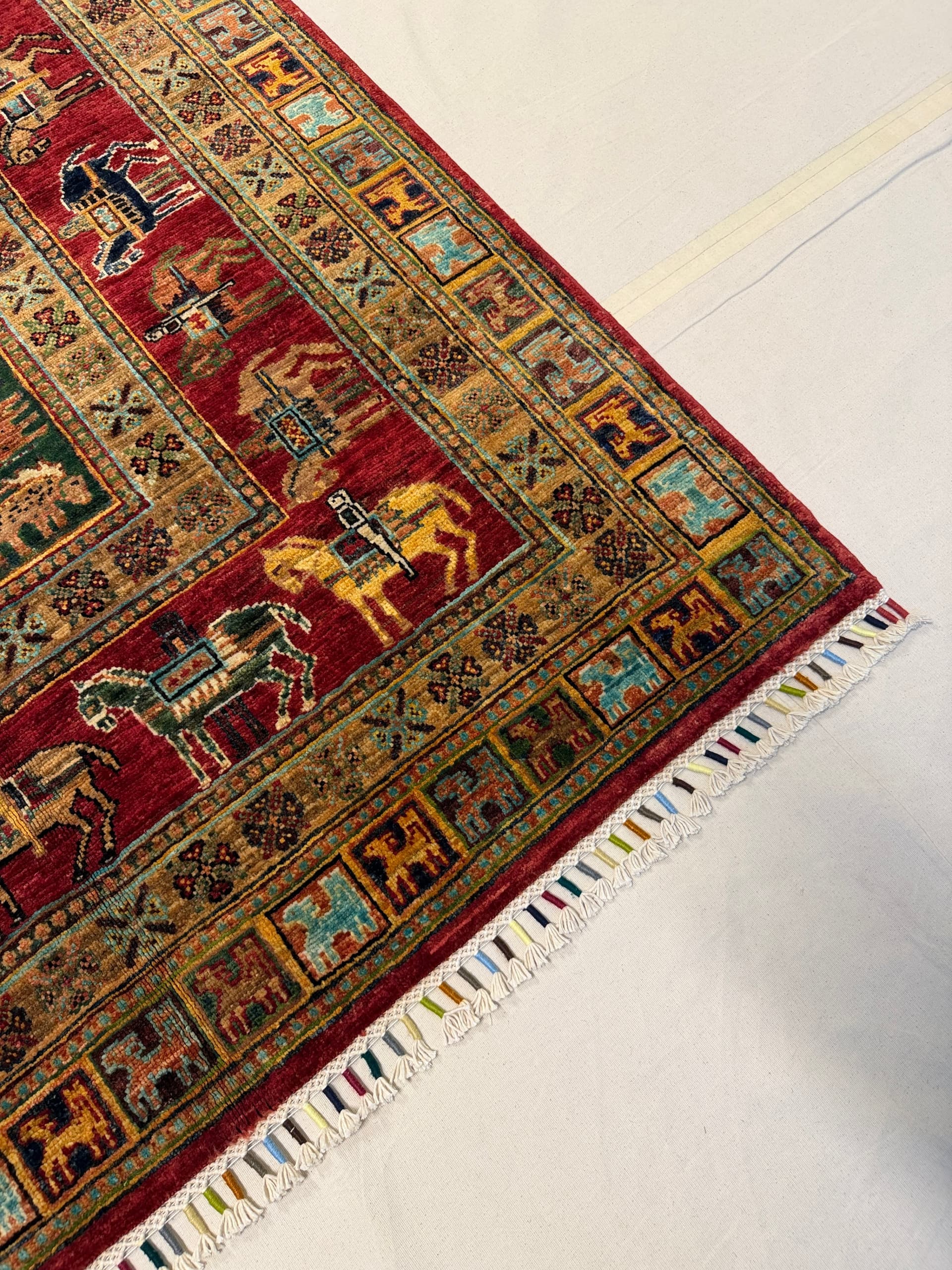 Red Red Pazyryk Hand-Knotted Wool Rug — Detail