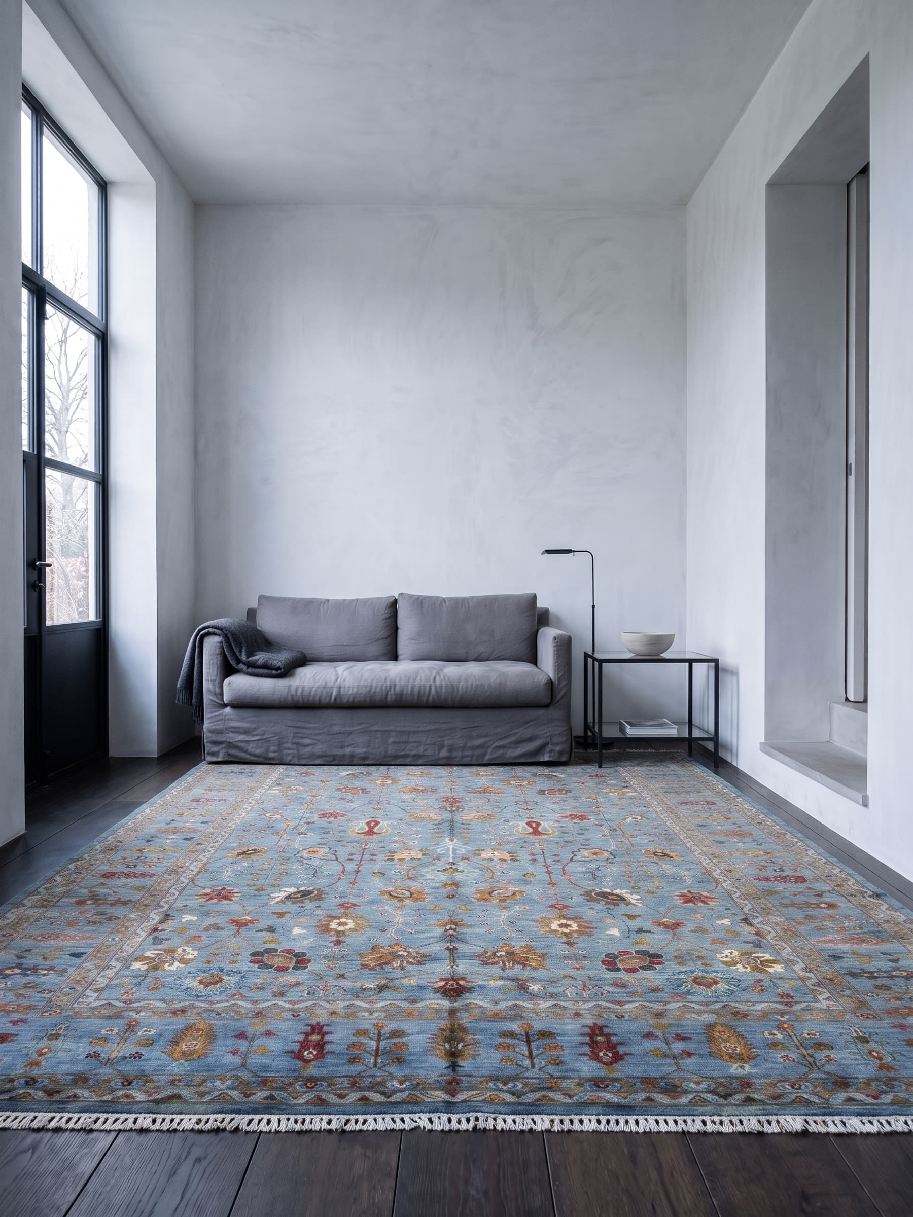 Navy Oushak Hand-Knotted Wool Rug — Room view