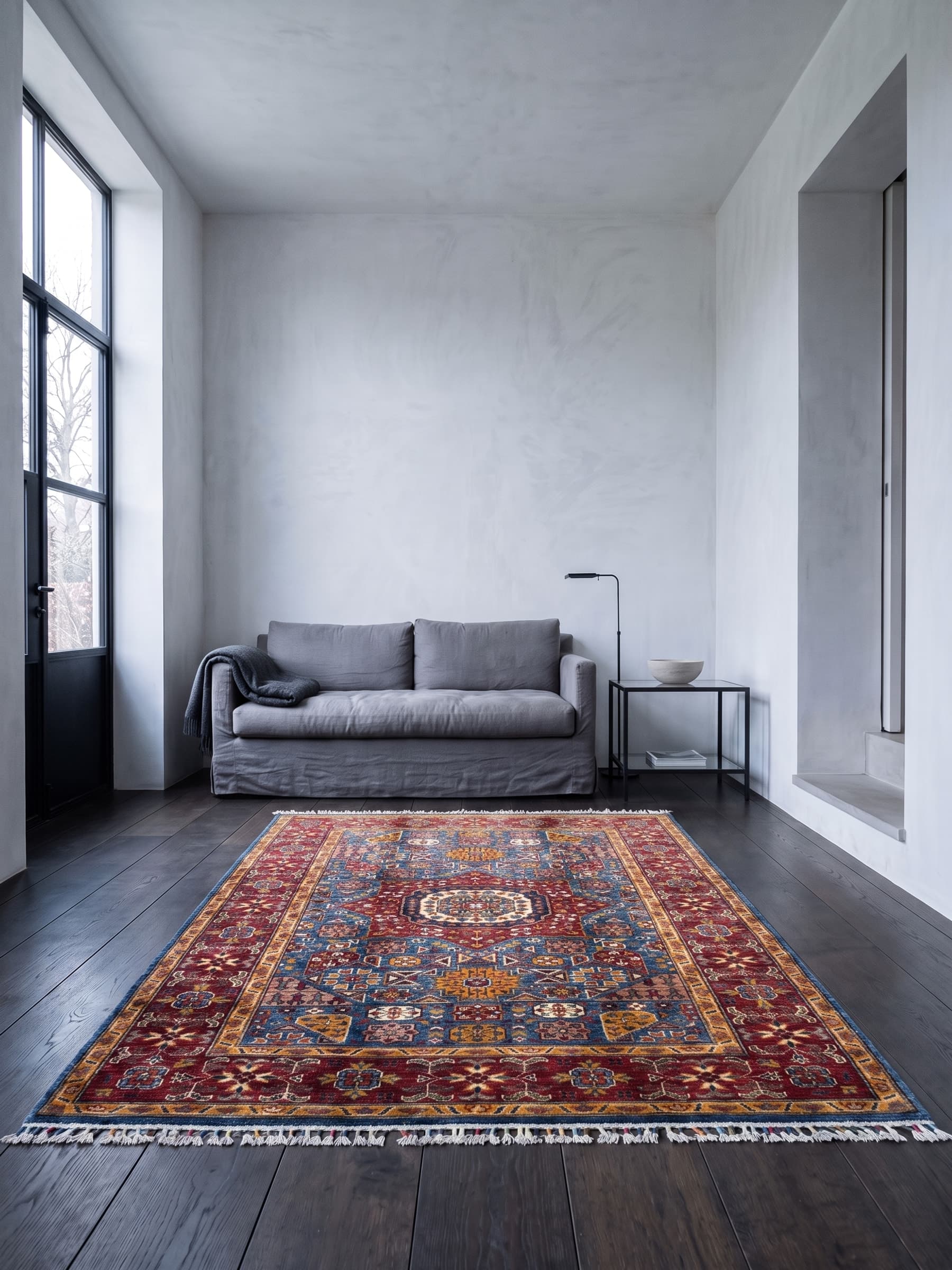 Navy Mamluk Hand-Knotted Wool Rug — Room view