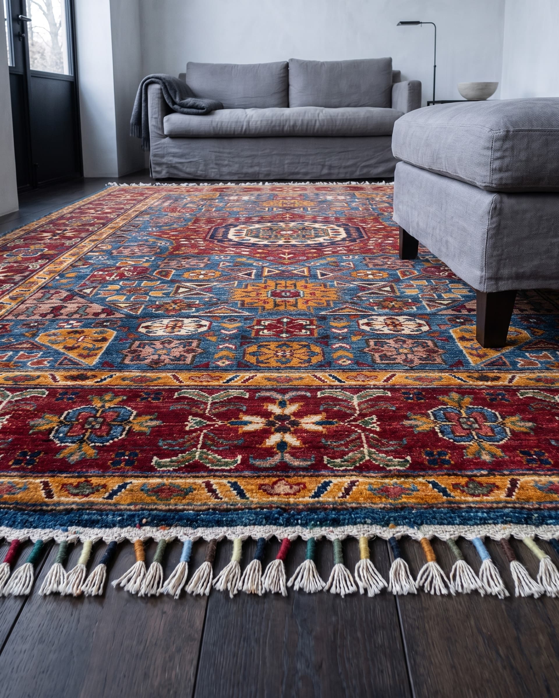 Navy Mamluk Hand-Knotted Wool Rug — Detail